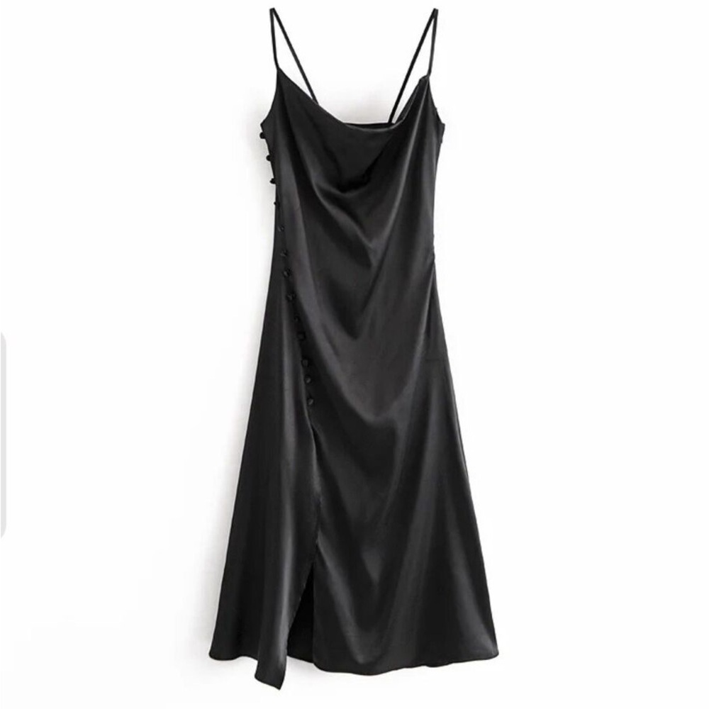 Elegant Black Satin Slip Dress